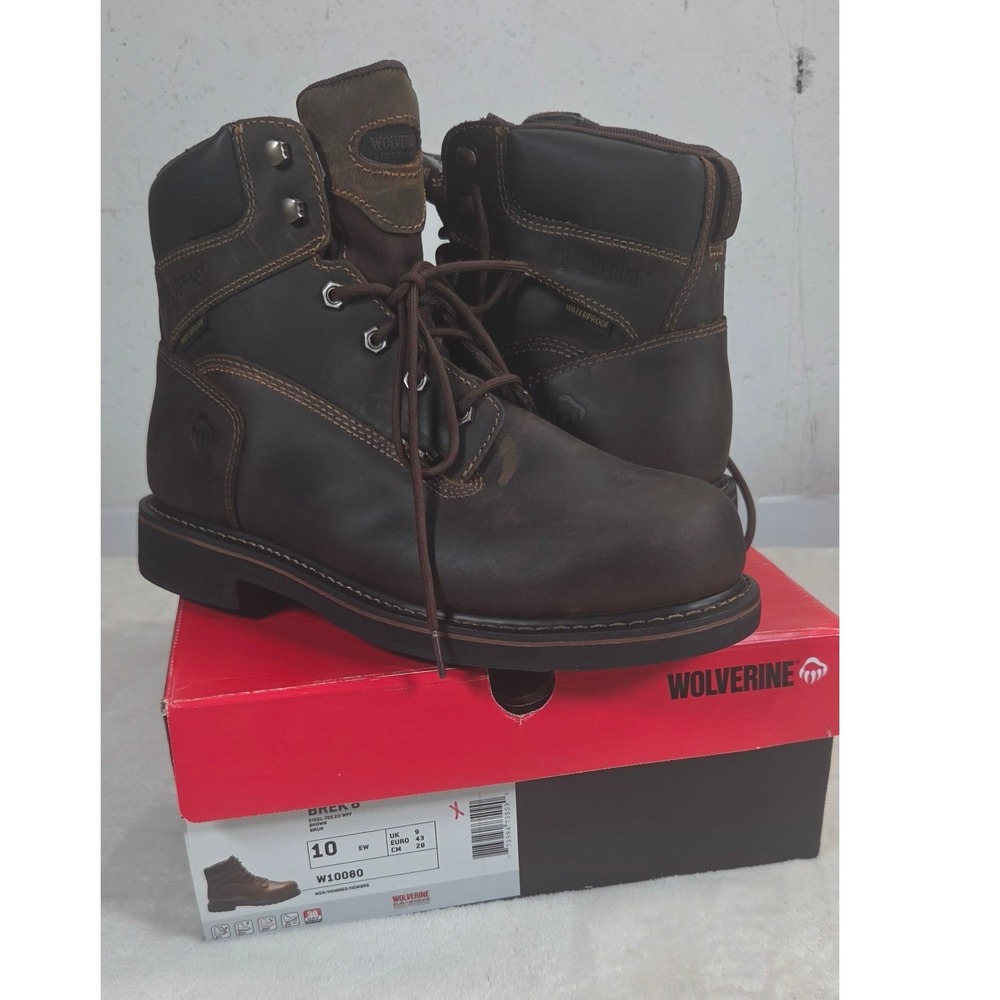 Wolverine Brek 6" Men's Steel Toe Work Boots W10080 Brown SZ 10 EW NWB Leather